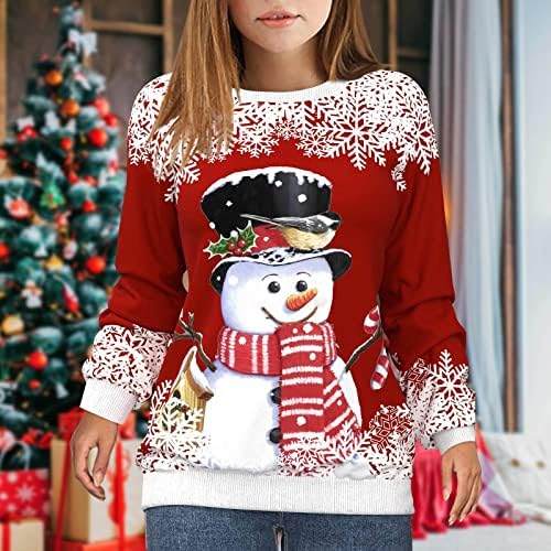 נשים סווטשירט אופנה נוח מרופד סתיו וחורף בגדי טרנינג רופפים הדפסת חג המולד חולצות סוודר
