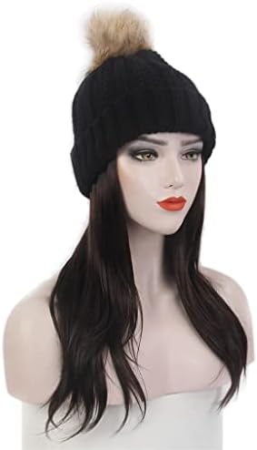 אופנה ליידי שיער כובע אחד שחור סרוג כובע פאה ארוך ישר שחור פאת כובע אחד אופנתי אישיות