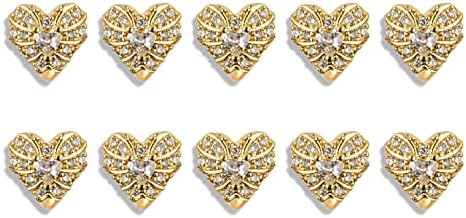 קסמי אמנות ציפורן זהב 3 ד אבני חן יהלומים מבריקים זירקון סגסוגת אביזרי ציפורניים בצורת לב מניקור קרפט