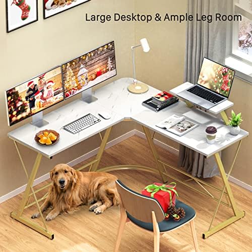 שולחן בצורת מר ברזל, שולחן פינתי למחשב, שולחן משחקים ביתי, תחנת עבודה לכתיבה משרדית עם מעמד צג גדול, חוסך