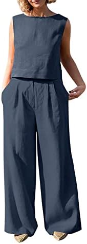 מערכות מכנסיים לנשים סתיו פשתן קיץ 2 חלקים ישר מכנסיים רגילים מערכים בנות 2023 ביגוד קונצרט קאנטרי דה