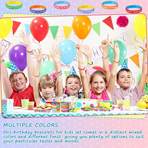 120 יחידות יום הולדת שמח גומי צמידים לילדים בצבע סיליקון למתוח צמידים בתפזורת יום הולדת צמידי בכיתה תלמיד