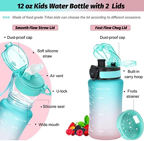 בקבוק מים לילדים אולדלי לבית הספר, בקבוקי מים מפלסטיק טריטן עמידים לשימוש חוזר ללא 12 אונקיות עם