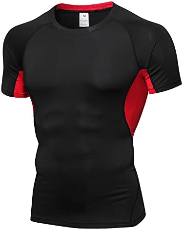 חולצות דחיסה לגברים של EARGFM שרוול קצר שרוול קצר מהיר שכבת בסיס יבש אימון ריצה חולצת טריקו ספורט ספורט