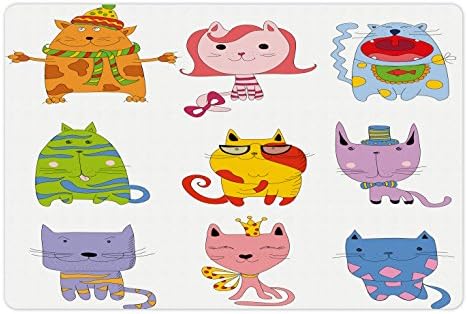 מחצלת חיית מחמד לחתול לונא-נדיבה לאוכל ומים, חתלתולים מצוירים בסגנון מצויר מצוירים בקבוצה צבעונית
