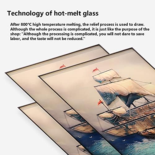 MKMKL 3D ציור דקורטיבי תלת מימדי, ציור קיר זכוכית עם דפוס ספינה במסגרת אלומיניום מוזהבת, צביעת חדר