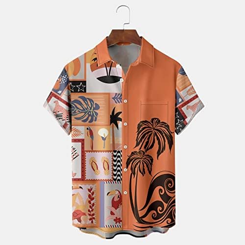 חולצה הוואי לגברים קיץ חוף חוף רופף כפתור כפתור למטה חולצת טי הדפס טרופי שרוול קצר חולצות נופש טרופיות