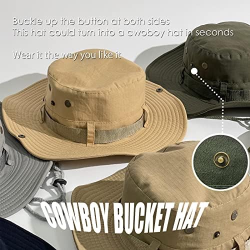 כובע דיג של Driono - 2 דרכים לבוש בכובע קאובוי רחב גלי שמש הגנה על שמש חיצונית כובע כובע דלי יוניסקס