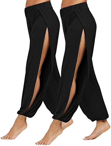 Pacbreeze Yoga Harem מכנסיים צדדי חריצים חריצים פעילים מכנסי טרנייל אימון מכנסי כיסוי חוף מכנסיים