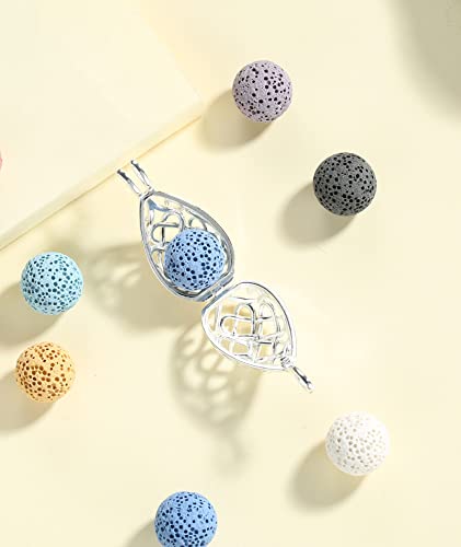 תכשיטים קלטים של Infuseu לנשים שרשרת שמן אתרי ארומתרפיה מפזרת תליון דמעה, 7 אבני סלע לבה, שרשרת 24 אינץ ', שרשרת