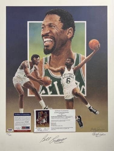 ביל ראסל - בוסטון סלטיקס NBA חתום ליטוגרף 18x24 PSA Y95467 - Artograted NBA Art