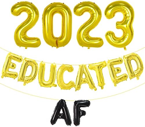 TellPET 2023 באנר בלון סיום לכיתה של 2023, קישוטים למסיבות סיום, זהב ושחור