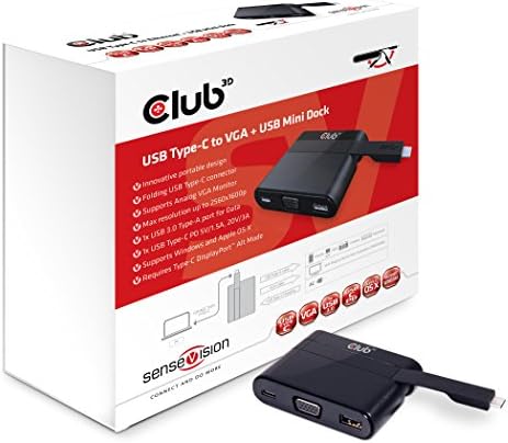 Club3D סוג C ל- VGA USB 2.0-A USB סוג C טעינה 3A מיני מזח