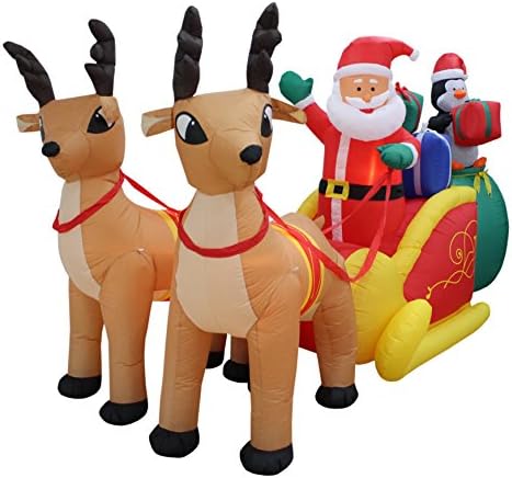 שני קישוטי מסיבות חג המולד צרור, כולל סנטה מתנפחים באורך חג המולד באורך 13 מטר וחג המולד עם מתנה במזחלת עם