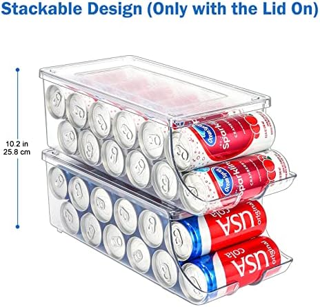 פוריקון 2 חבילה סודה יכול ארגונית מתקן למקרר, ברור פלסטיק שימורים פופ משקאות מיכל מחזיק אחסון סל עם מכסה עבור