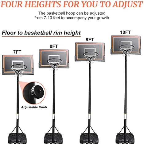 חישוק כדורסל נייד סט מערכת כדורסל פאזידום חיצוני עם 2 גלגלים, מערכת קרש גב מתכווננת בגובה 7-10 רגל
