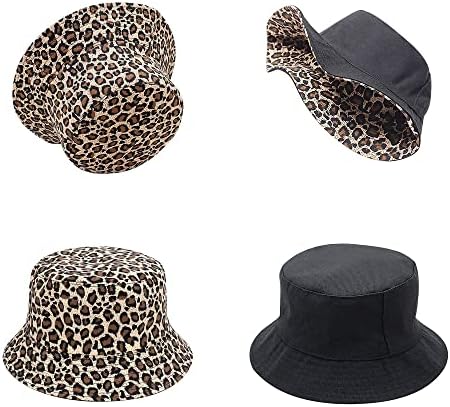 כובע דלי נמר הפיך כובע דייג כותנה כובע שמש ברדלס ניתן לארוז לנשים וגברים