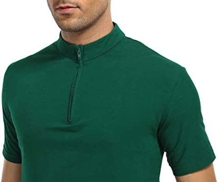חולצות פולו של Hausein לגברים שרוול קצר רזה מתאים לרבע שריר רוכסן ספורט אתלטים שריר קז'ואלים חולצות