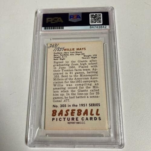1951 Bowman Willie Mays חתום על חתימה חתימה RP טירון כרטיס RC PSA DNA - כרטיסי טירון בייסבול.
