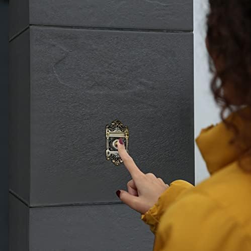 כפתור פעמון דלת Akatva עם סט ציר - 2 חתיכות צירי שער לגדרות עץ כבד - כפתור לחצן פעמון - כפתור פעמון קווי -