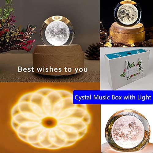 YCWF קופסת מוסיקה של כדור קריסטל תלת מימד, קופסה מוזיקלית מסתובבת זוהרת, עם קופסת מוסיקה של אור הובלה, המתנה הטובה
