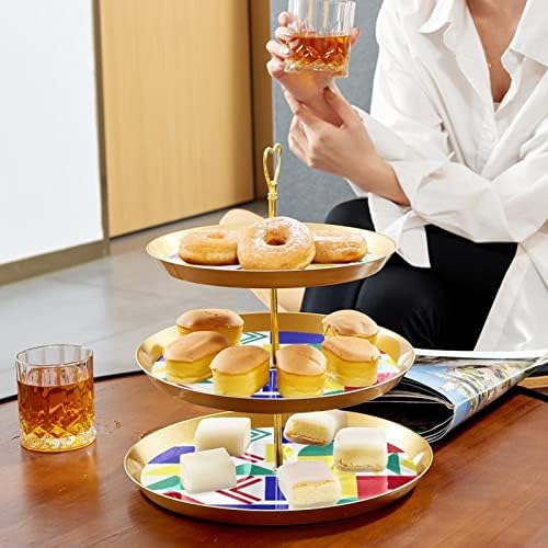גיאומטריה מחזיק עוגות 3-שכבות, עמדת קינוחים, מגדל הקאפקייקס לעוגות קינוחים פירות מזנון ממתקים