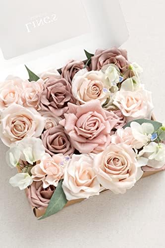הרגע של לינג ורד מאובק פרחים מלאכותיים ומערכת קופסאות משולבות ירוקות, עלים ורדים של נגיעה אמיתית ועלי