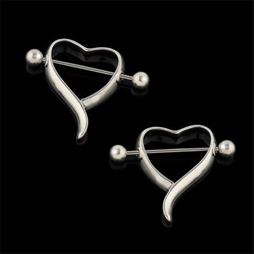 1 זוג כירורגי פלדת אהבת לב פטמת מגן בר טבעת פירסינג תכשיטים