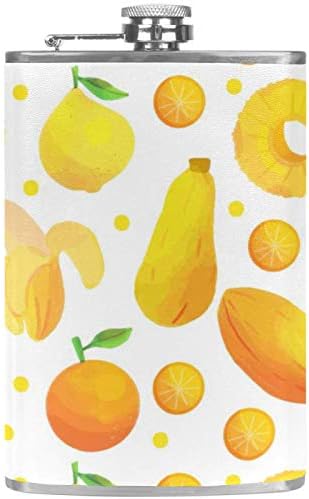 בקבוקון ליקר נירוסטה חסין דליפות עם משפך כיסוי עור 7.7 עוז בקבוק רעיון מתנה נהדר-בננה פרי תפוז