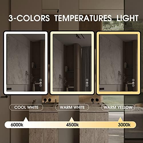 Sbagno 31.5''X23.5 '' LED-Bathroom-Mirror-with-Frame, קיר-רכוב-מירור-עם-אורות, אנטי ערפל, עמעום, מתכוונן