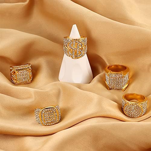 בסטיל 5 יחידות טבעת פינקי בלינג לגברים טבעת יהלום מדומה מצופה זהב 18 קראט היפ הופ אייס אאוט טבעת
