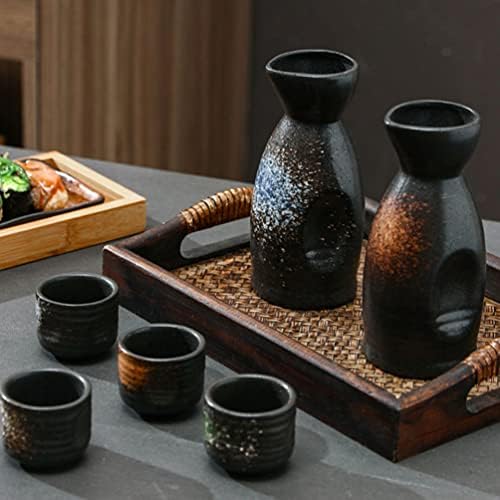 תפאורה יפנית עיצוב יפנית תפאורה יפנית תפאורה יפנית סט קרמיקה סאקה, בקבוק סאקה 8 גרם עם 2 עוז 4 כוסות