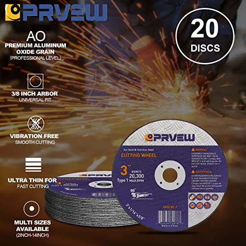 PRVEW 20-חבילות מטחנת DIE TRAGD גלגל 3 אינץ ', 3 X1/16 X3/8 איכות חיתוך דיסק חיתוך לגלגל למתכת
