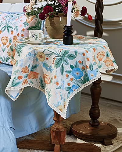 פרחוני בז ' כיכר שולחן כיסוי, אלגנטי עמיד למים קפה מפות שולחן בריטי סגנון חיצוני כיכר מפת שולחן קוקטייל