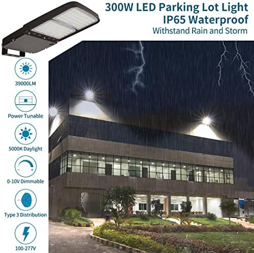 XBUYEE 300W LED חניון אור אור עם בין ערביים לשחר פוטו-תאי, אורות קופסאות נעליים חיצוניות עם הרכבה עם