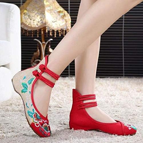 נעליים שטוחות לנשים נעלי שמלת נשים רקומות קנבס גבוה נעליים נעליים קרסול נשים עוזרות לרצועה להגדיל נעליים