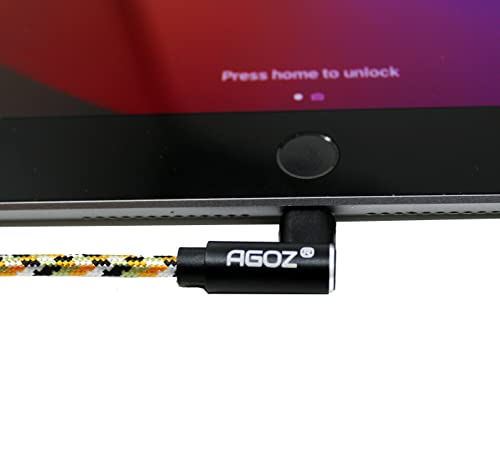 AGOZ 3PACK CAMO טקטי MFI ברק מוסמך לכבל USB C 90 ° זווית ימנית זווית מהירה כבל מטען מהיר תואם לאייפון 14