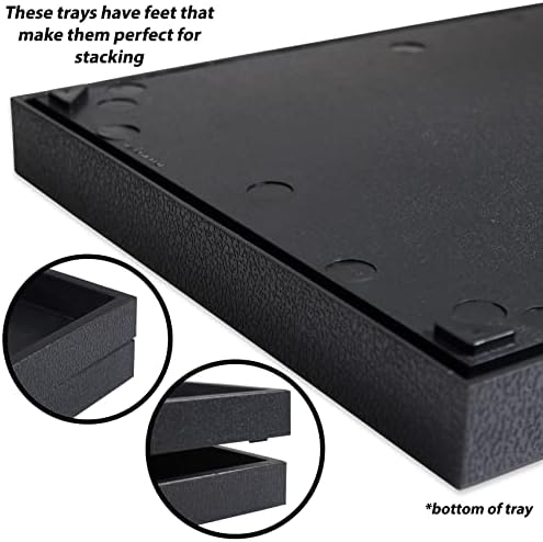 חברת SuperBox 3PC מגש פלסטיק שחור עם 8 תא תוספת מגש נוהר לבן לאחסון תכשיטים, ארגון, סחורה, תצוגה