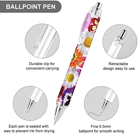 פרחים צבעוניים מודפסים עט כדורים נשלף נקודת כדור 0.5 ממ עטים דיו כחול כתיבה חלקה לציוד שולחן משרדי