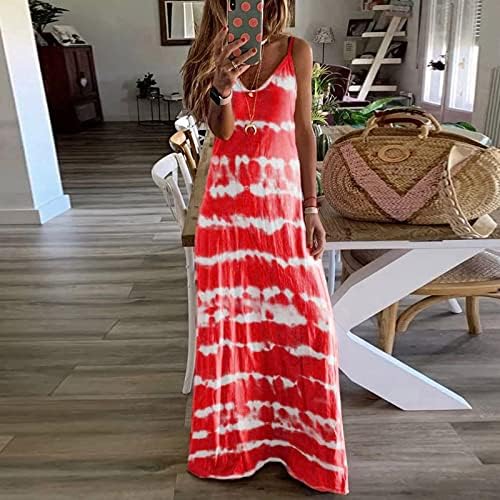 נשים של קיץ מקסי שמלות מקרית פסים הדפסת ספגטי רצועת צוואר שרוולים הוואי חוף ארוך שמלות