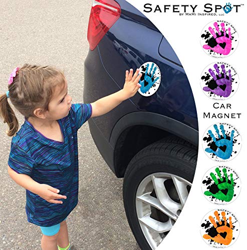 מגנט נקודת בטיחות - טביעת יד לילדים לבטיחות בחניון רכב - לבן עם רקע שפל שחור