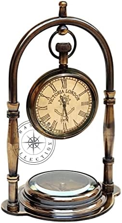 אוסף Hanzla Collection בסיס מצפן ימי שולחן ימי שעון שעון פליז עתיק שעון שולחן תלייה ויקטוריה לונדון שעון