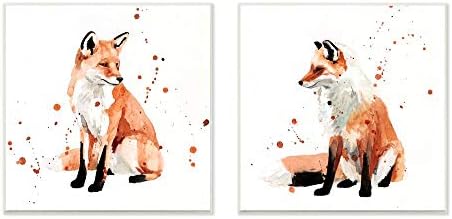 תעשיות סטופל יושבות פוקס כתום ציורי בעלי חיים בצבעי מים, עיצוב מאת ויקטוריה בורחס ארט, 2 יח' ,