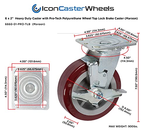 גלגלי גלגלית אייקון 6 איקס 2 פרו גלגלים תעשייתיים כבדים, צלחת עליונה 4 איקס 4.5, חום, 4 מסתובבים