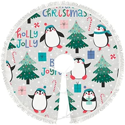 Xollar 48 אינץ 'גדול חצאית חג המולד חצאית מחצלת פינגווין שמח, קישוטי עץ חג המולד לחג מסיבת חורף שנה חדשה עם