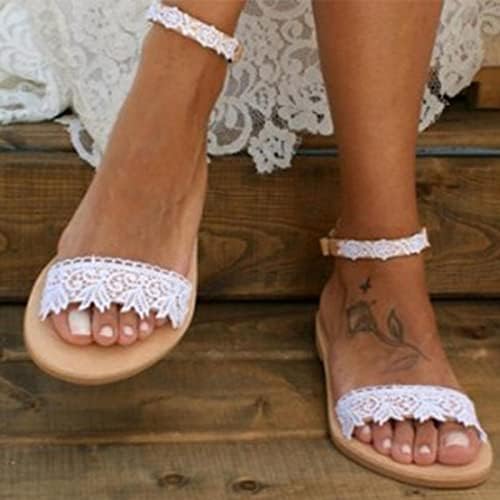 WICVIK סנדלים שטוחים לנשים בוהמיה נעלי פרח תחרה אופנה טבעת קיץ טבעת בוהן סנדלי ייעוד כפכפים כפכפים בוהן