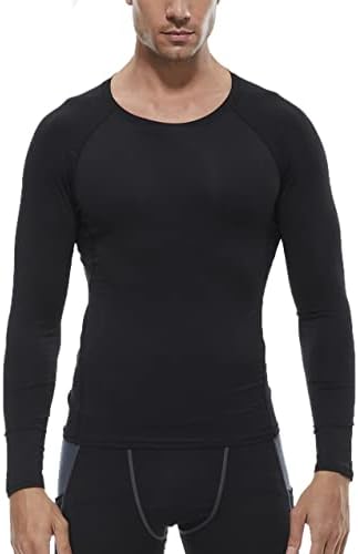 חולצות דחיסה לגברים שרוול ארוך, שכבת בסיס מהיר אימון יבש חולצות טופ חולצות ספורט