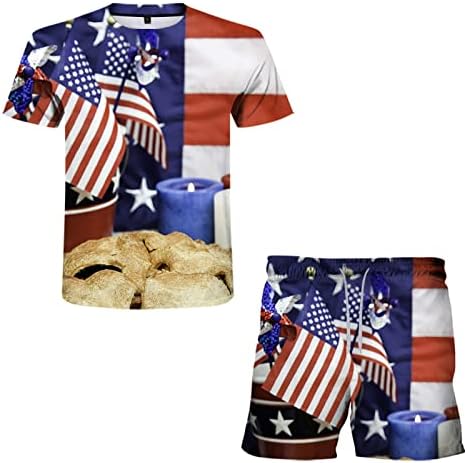 WOCACHI הדפסת יום תלת מימד קיץ עוגיות אמריקאיות סט של גברים דגל עצמאות חליפות גברים מזדמנים חליפות
