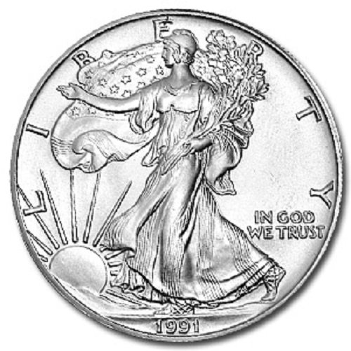 1991 - American Silver Eagle .999 כסף משובח עם תעודת האותנטיות שלנו דולר לא מחולק