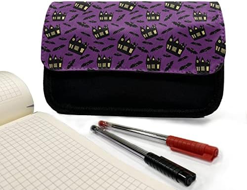 מארז עיפרון רדוף רדוף רדוף, עטלפי בית אימה, תיק עיפרון עט בד עם רוכסן כפול, 8.5 x 5.5, אפור פחם סגול